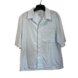 COS Blue & White Striped Button Down Relaxed One Pocket Top Size S